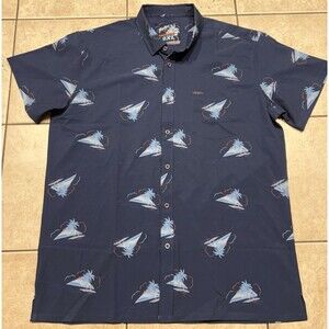 Retro Rifle Shirt Mens XXL Magnum 2 Blue Button Up Stretch Camp Hawaiian Party